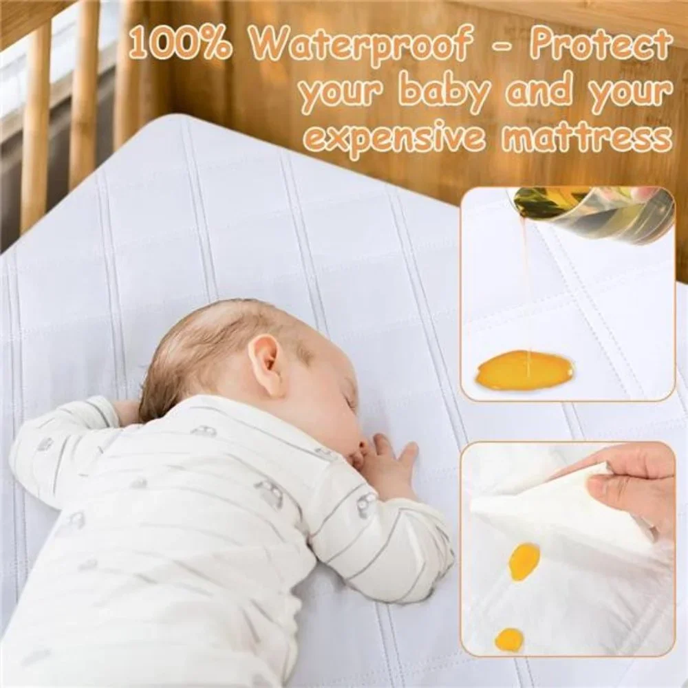 2 Pack Waterproof Crib Mattress Protector, Quilted Fitted Crib Mattress Pad